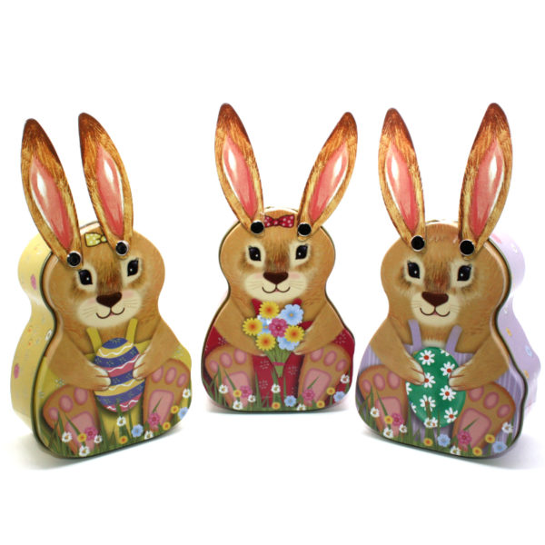 semana santa pascua conejos caja metalica chocolates pasteleria el riojano Caja metálica diseño Conejo