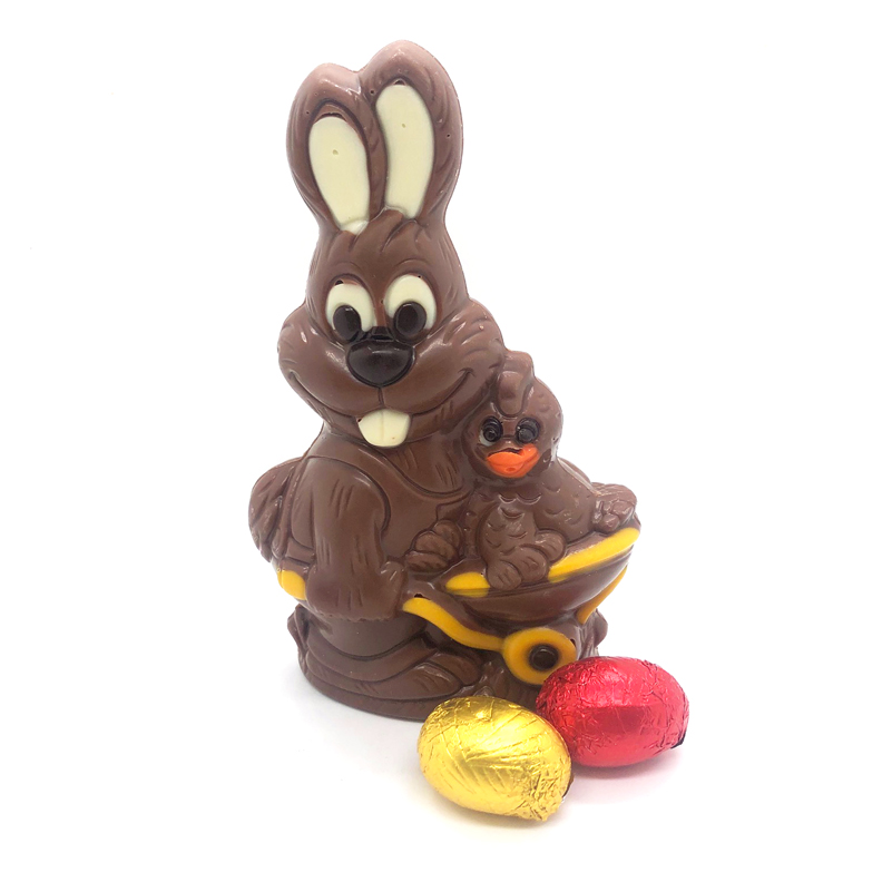 Conejo con patito bebe de chocolate pasteleria el riojano Conejo con Patito Bebé de Chocolate